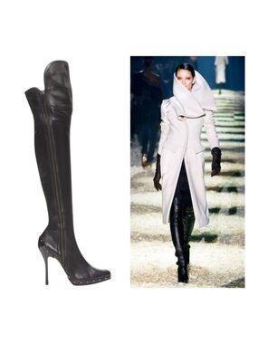 VINTAGE GUCCI x TOM FORD 2003 Runway Black Leather Studded OTK Thigh High Boot